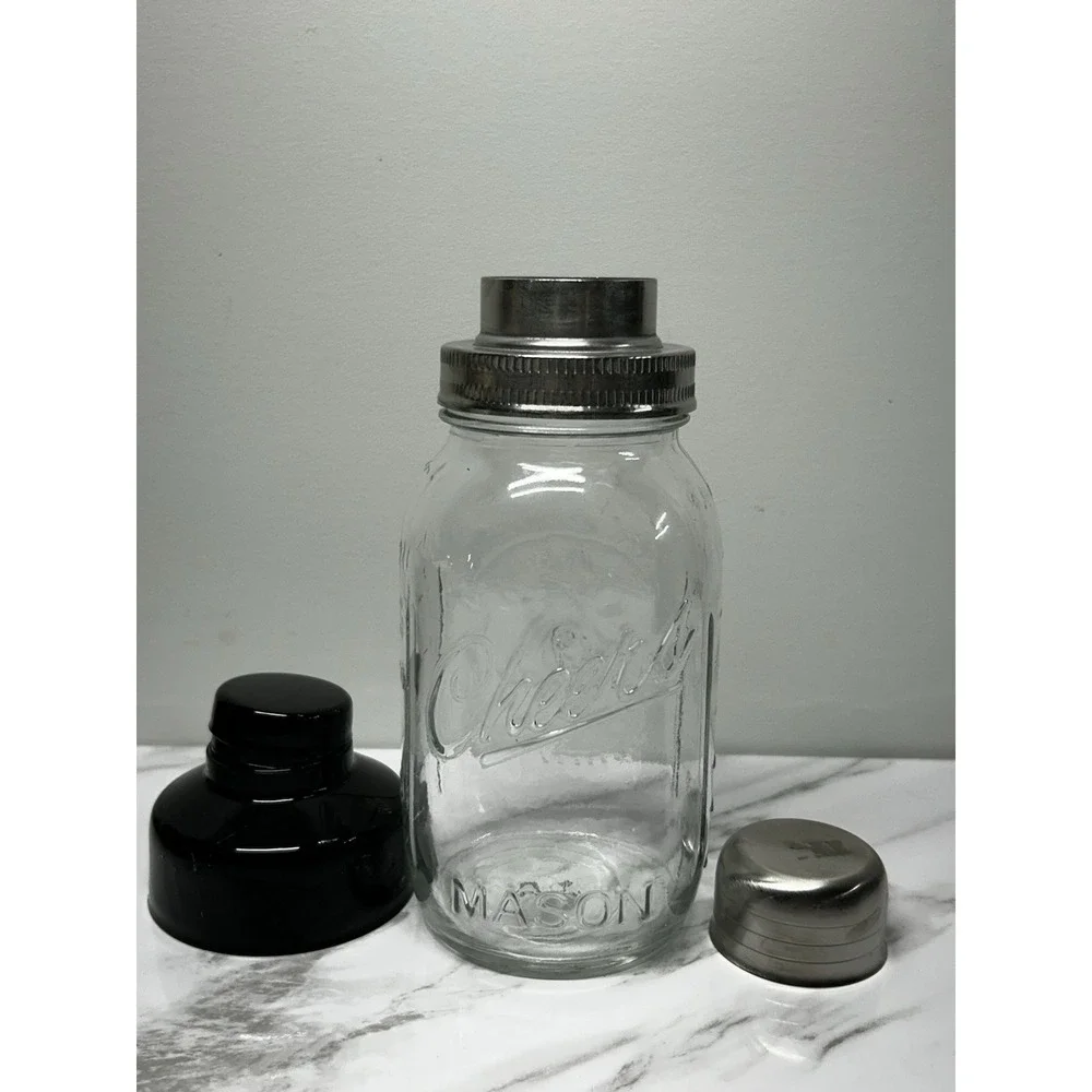 Vintage Mason Cheers Jar Cocktail Shaker With Strainer Lid